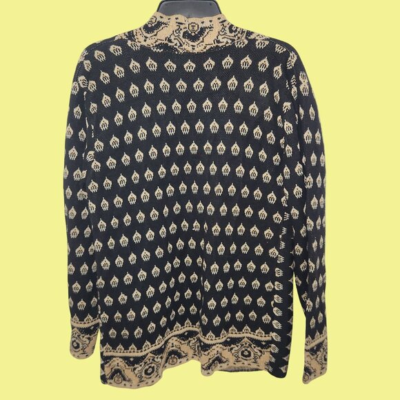 Daytrip Black & Beige Open Front Cardigan Sweater With Patterned Design Small - Picture 2 of 4
